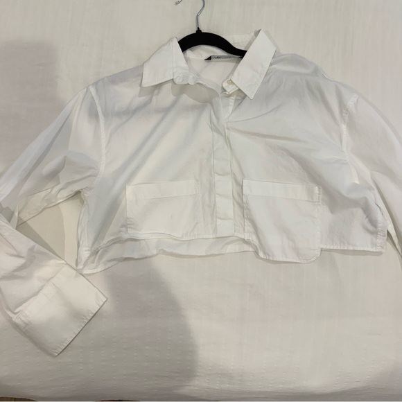 Zara White Buttondown Cropped Shirt - Picture 1 of 5